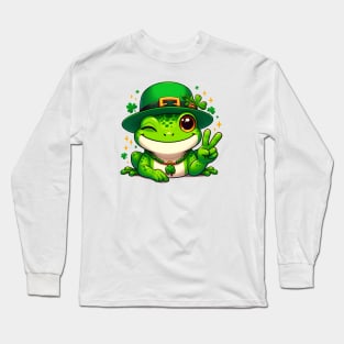 St Patricks Day Frog Face Saint Pattys Paddys Men Women Kids Long Sleeve T-Shirt